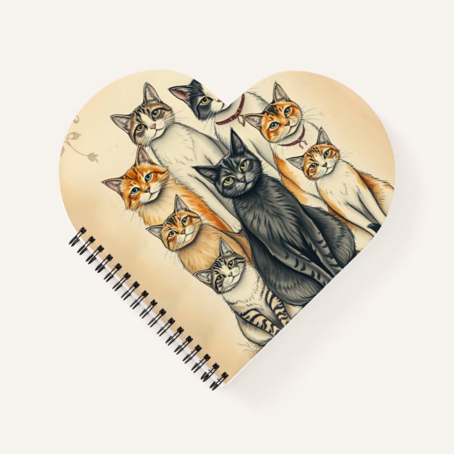 Vintage-Inspired Cat Family Portrait Notebook (Front)