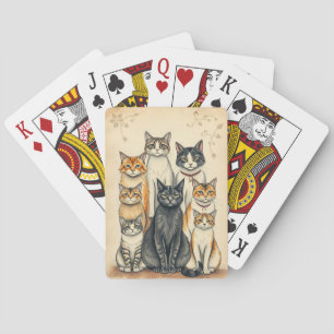 Vintage-Inspired Cat Family Portrait Playing Cards