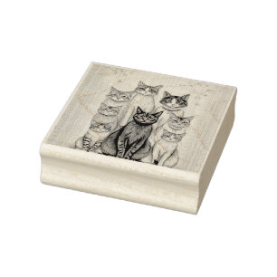 Vintage-Inspired Cat Family Portrait Rubber Stamp