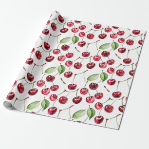 Vintage-Inspired Cherries and Leaves Wrapping Paper