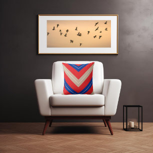 Vintage Inspired Chevron Red Beige Navy Cushion