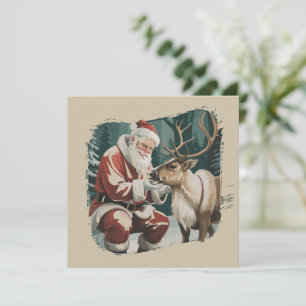 Vintage Inspired Christmas Retro Santa Reindeer  Holiday Card