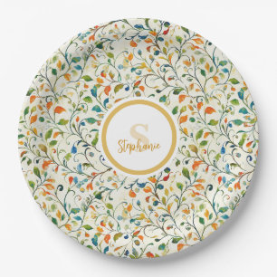 Vintage-Inspired Colourful Paisley Leaf Pattern (2 Paper Plate