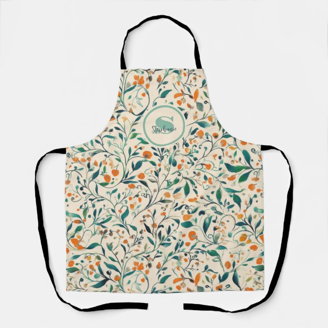 Vintage-Inspired Colourful Paisley Leaf Pattern (3 Apron (Front)