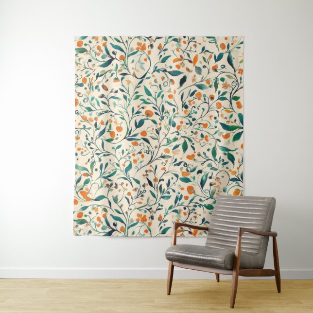 Vintage-Inspired Colourful Paisley Leaf Pattern (3 Tapestry (In Situ)