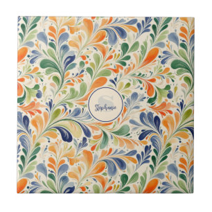 Vintage-Inspired Colourful Paisley Leaf Pattern (4 Ceramic Tile