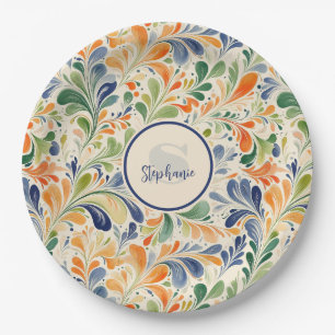 Vintage-Inspired Colourful Paisley Leaf Pattern (4 Paper Plate