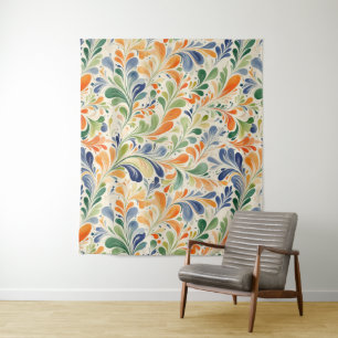 Vintage-Inspired Colourful Paisley Leaf Pattern (4 Tapestry