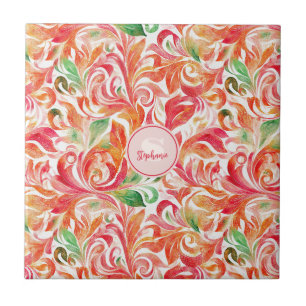 Vintage-Inspired Colourful Paisley Leaf Pattern (5 Ceramic Tile