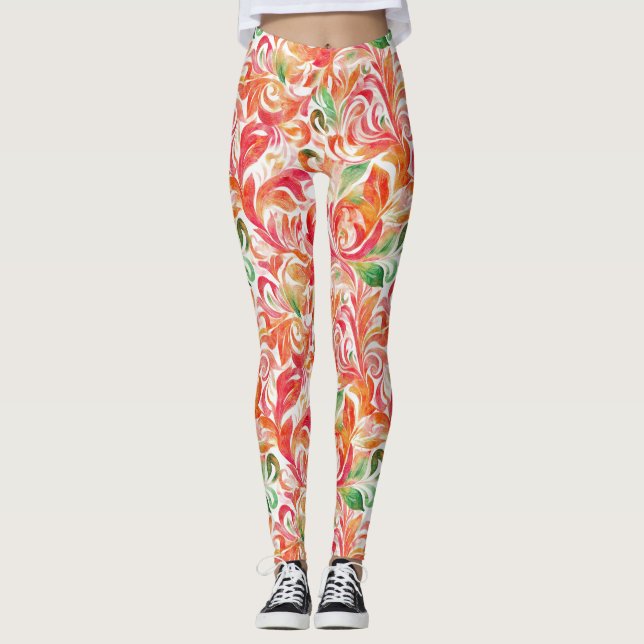 Vintage-Inspired Colourful Paisley Leaf Pattern (5 Leggings (Front)