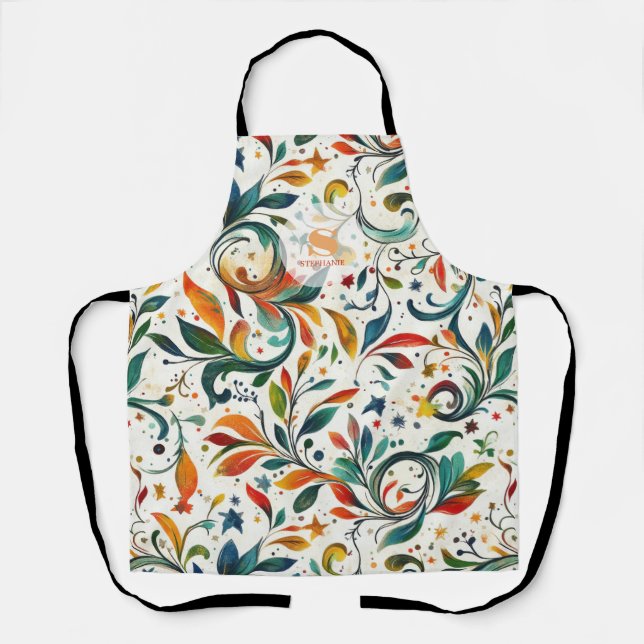 Vintage-Inspired Colourful Paisley Leaf Pattern Apron (Front)