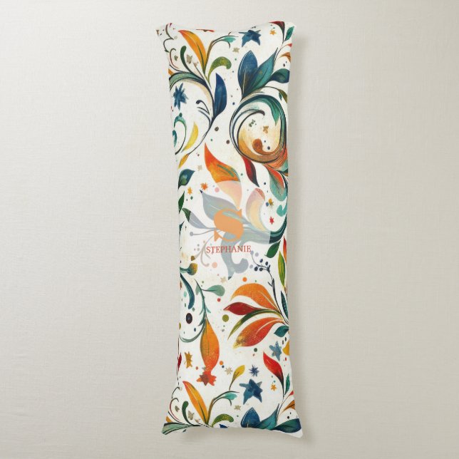 Vintage-Inspired Colourful Paisley Leaf Pattern Body Cushion (Front Vertical)