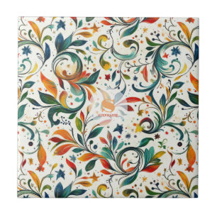 Vintage-Inspired Colourful Paisley Leaf Pattern Ceramic Tile
