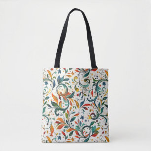 Vintage-Inspired Colourful Paisley Leaf Pattern Tote Bag