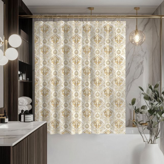 Vintage-Inspired Curtain Cream Damask Bathroom (Vintage-Inspired Curtain Cream Damask Bathroom)