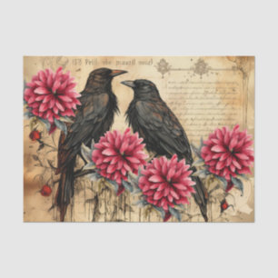 Vintage Inspired Distressed Flowers & Ravens Tissue Paper