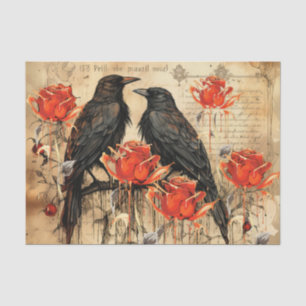 Vintage Inspired Distressed Red Roses & Raven Tissue Paper