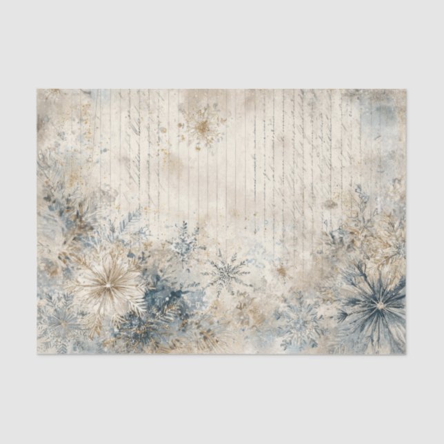 Vintage Inspired Distressed Snowflakes & Florals Tissue Paper (Front)