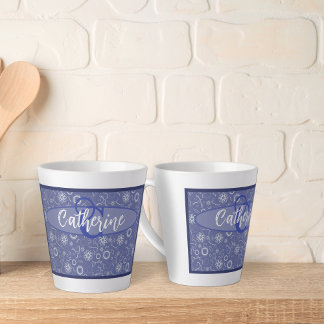 Vintage Inspired Elegant Blue Floral Latte Mug