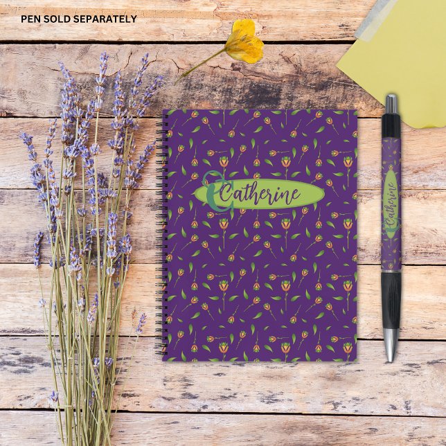 Vintage Inspired Elegant Purple Floral Notebook (Vintage Inspired Elegant Purple and Green Floral Personalised Notebook.)