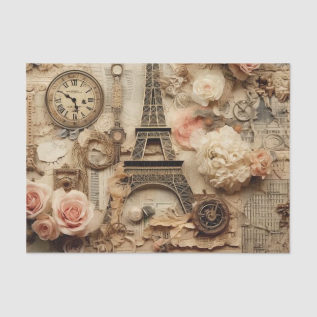 Vintage Inspired Floral Eiffel Tower Tissue Paper (Front)