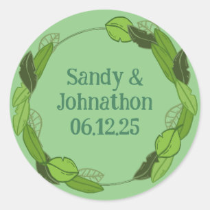 Vintage-Inspired Floral Green Leaf Wreath Accents Classic Round Sticker