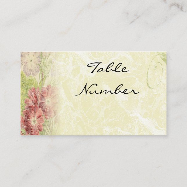 Vintage Inspired Floral Table Number Cards (Front)