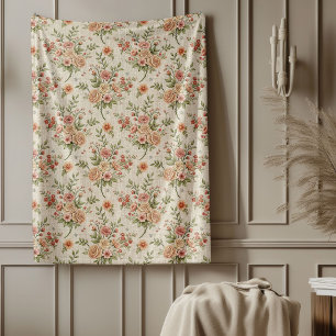 Vintage Inspired Floral Warm and Stylish Retreat Fleece Blanket