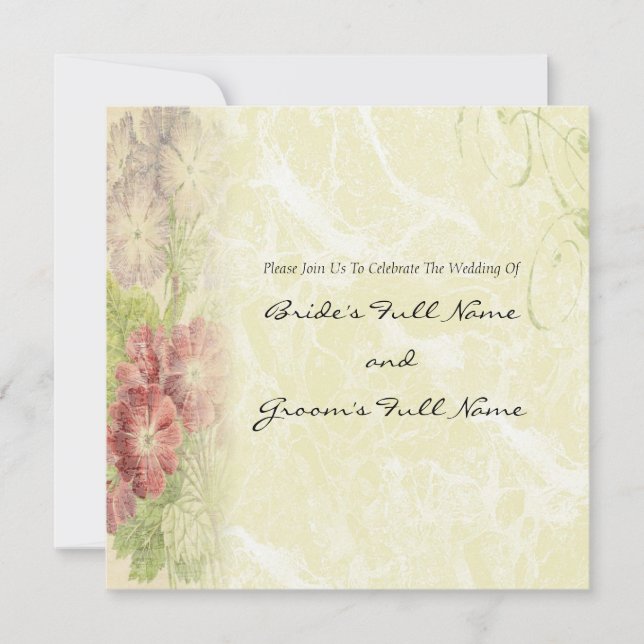 Vintage Inspired Floral Wedding Invitation (Front)