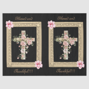 Vintage Inspired Framed Floral Cross Script Tissue Paper