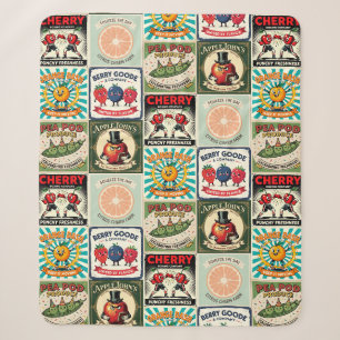 Vintage Inspired Fruit Crate Label Art Sherpa Blanket