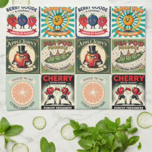 Vintage Inspired Fruit Crate Label Art Tea Towel