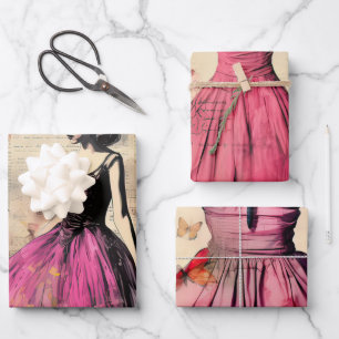 Vintage Inspired Girl with Butterflies Wrapping Paper Sheet