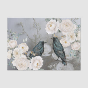 Vintage Inspired Gothic White Florals Black Birds Tissue Paper