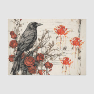 Vintage Inspired Grunge Red Roses Raven Tissue Paper