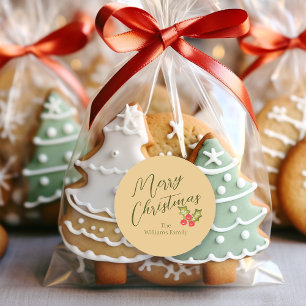 Vintage Inspired Holly Berries Christmas Envelope Classic Round Sticker