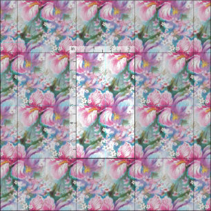 Vintage Inspired Iris Flowers Pink Print Fabric