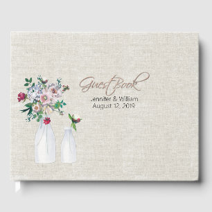 Vintage Inspired Linen and Milk Bottle Wedding Guest Book