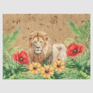 Vintage Inspired Lion & Red Poppies Decoupage  Tissue Paper