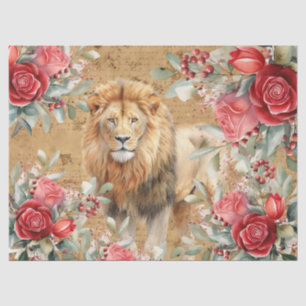 Vintage Inspired Lion & Red Roses Decoupage Tissue Paper