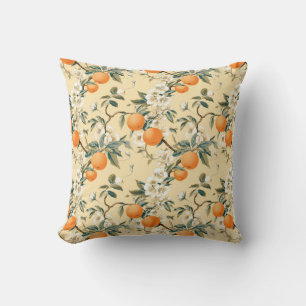 Vintage-Inspired Orange Grove Floral Patterned Cushion