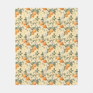 Vintage-Inspired Orange Grove Floral Patterned Fleece Blanket