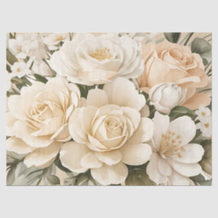 Vintage Inspired Pastel Beige Floral Decoupage Tissue Paper