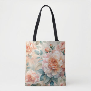 Vintage Inspired Peach Tone Floral Watercolor Tote Bag