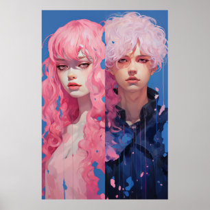 Vintage Inspired Pink Lady and Blue Boy Poster - D