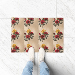 Vintage Inspired Red And Yellow Roses Doormat