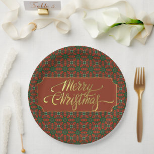 Vintage-Inspired Red & Green Merry Christmas Paper Plate