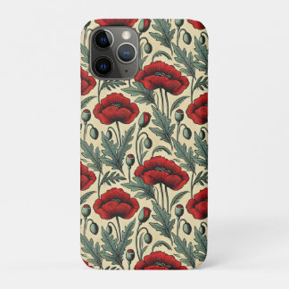 Vintage-Inspired Red Poppies Pattern iPhone 11 Pro Case