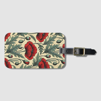Vintage-Inspired Red Poppies Pattern Luggage Tag