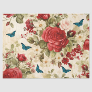 Vintage Inspired Red Roses & Butterflies Tissue Paper